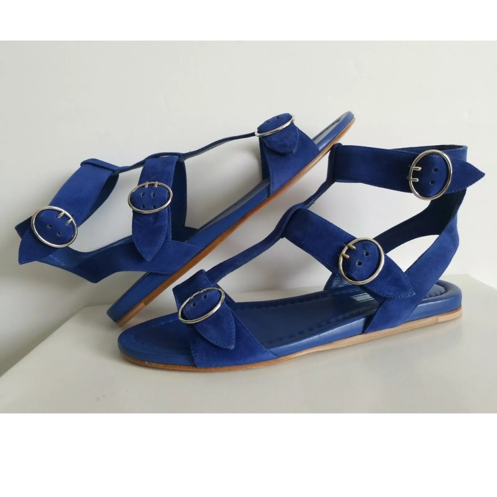 Brand New Prada Blue Leather Suede Gladiator Sandals